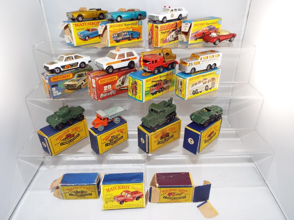 Diecast - Matchbox and Lesney Moko - twelve diecast vehicles in boxes with three empty boxes to