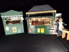 Dolls House Accessories - two good quality wooden period shop displays to include a period cafe