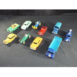 Dinky - Ten unboxed die cast vehicles in Playworn Condition, includes 172 Studebaker, Ford Sedan,