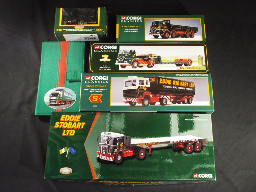 Diecast - Corgi - five diecast vehicles in original boxes and Eddie Stobart notepad,