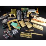 Hornby Dublo - a box of OO scale scenics to include railway buildings, bridges, platforms, tunnel,