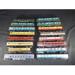 Hornby - OO gauge Three car DMU, with Thirteen coaches all items unboxed and in Playworn Condition.