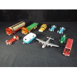 Dinky - Ten unboxed die cast vehicles in Playworn Condition, includes 8 wheel Foden Tanker,