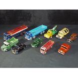 Dinky - Ten unboxed die cast vehicles in Playworn Condition, includes 8 wheel Foden Tanker,
