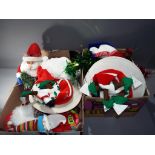 Christmas - Two boxes of festive Christmas decorations, accessories and props.