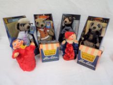 Blue Ribbon Playthings - Two boxed Blue Ribbon Puppets and 4 boxed Comparethemeerkat Meerkat toys.