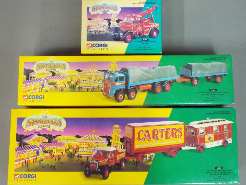 Corgi - Three 1/50 scale trucks in original boxes, comprising 16101 Scammell Highwayman crane set,