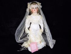 Franklin Doll - a Victorian style Heirloom Bride doll by Franklin, fully dressed with stand,
