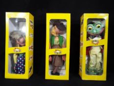 Pelham Puppets - three boxed puppets comprising Frog, Cowgirl and Mother,