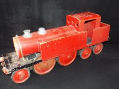 Vintage Toys - a wooden 2-4-4 push-along steam locomotive appears to have Tri-ang metal wheels,