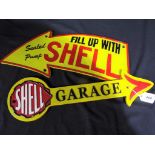Two cast iron Shell Arrow garage signs This lot MUST be paid for and collected,