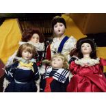 Dolls - a collection of five good quality dressed dolls to include two Franklin Mint,