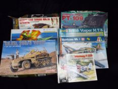ICM, Dragon, Lindberg,Italeri and Other - Seven boxed scale model kits of military vehicles,