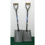 A new all steel tapered mouth shovel and a new all steel square mouth shovel