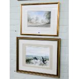 Three various watercolours and an unframed Chinese picture
