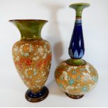 A large Royal Doulton stoneware narrow necked vase and a baluster shaped vase,