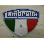 A cast iron wall hanging Lambretta shield shaped plaque