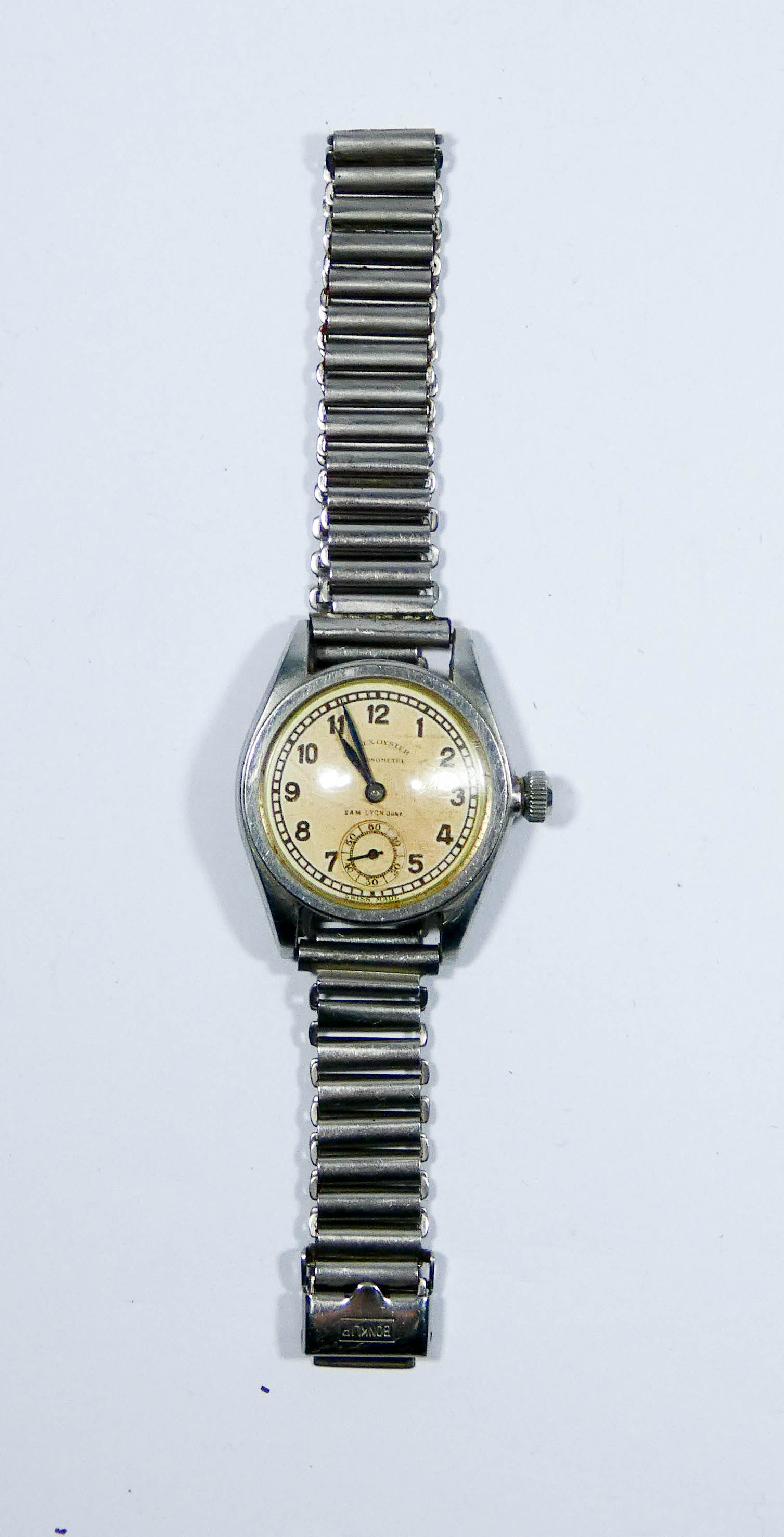 1930's vintage Rolex Oyster chronometer watch, stainless steel case, dial signed Sam Lyon Junr.