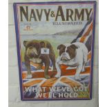 A small wall hanging painted metal sign 'Army and Navy Illustrated'