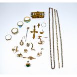A collection of jewellery and scrap gold, to include rings, pearl earrings, gold tooth,