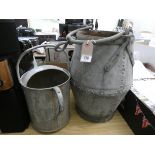 A old galvanized watering can and an old galvanized bucket with riveted sides etc