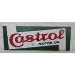 A rectangular Castrol motor oil hanging cast iron sign