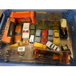 A collection of played Corgi, Triang, Dinky and yesteryear type vehicles,