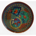 Cloisonne charger plate decorated with flowers in an Art Nouveau style with character marks to