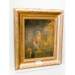 A 19th Century oil on board depiction of a washer woman, inscribed in reverse,