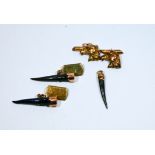 Pair of 9ct gold vintage cufflinks set with horn and a pair of French eagle head gilt metal