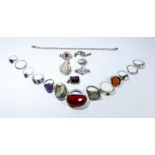 Silver jewellery to include line bracelet, rings,