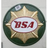 A green BSA cast iron wall hanging sign