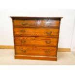 Late Victorian pitch pine chest of three long and two short drawers 3'6 wide