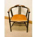 Edwardian mahogany tub shaped elbow chair with gold upholstered seat
