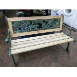 A new metal ended child's garden bench with animal back