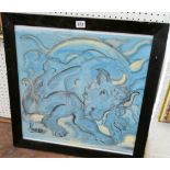 Manner of Picasso, blue Minotaur watercolour, framed and glazed,