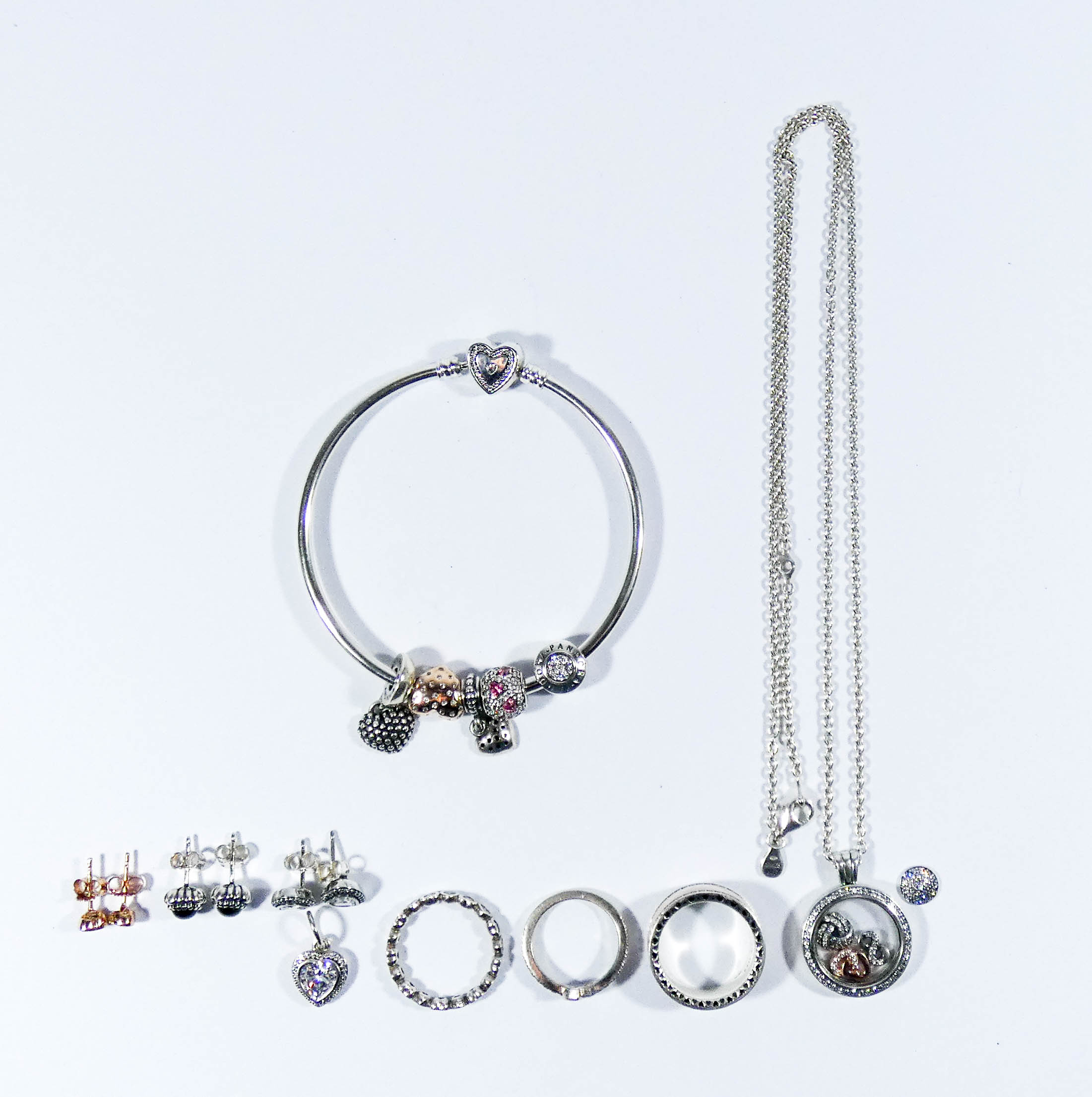 A collection of Pandora jewellery to include a floating locket necklace with four charms, - Image 2 of 6