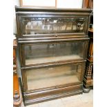 A Globe Wernicke oak glazed three section bookcase 34" wide Good condition for age,
