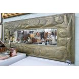 A long wall mirror in leaf and fruit embossed brass frame 46" x 21"