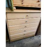 A 3' modern light beech chest of six long drawers