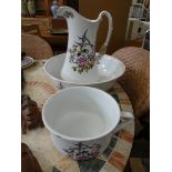 1920's floral decorated toilet jug with bowl and chamber pot