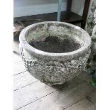 A pair of large reconstituted stone circular garden pots 21" diameter