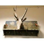 An old Victorian carved wood shelf mounted with a wooden deer head