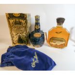 A bottle of Chivas Regal Royal Salute Sapphire Scotch whisky with box and pouch and a bottle of