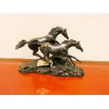 A contemporary bronze of two horse indistinctly signed Canford Mercer 1989