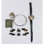 A vintage silver cased wristwatch, silver bangle,
