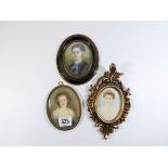Three framed miniatures on ivory one dated 1876