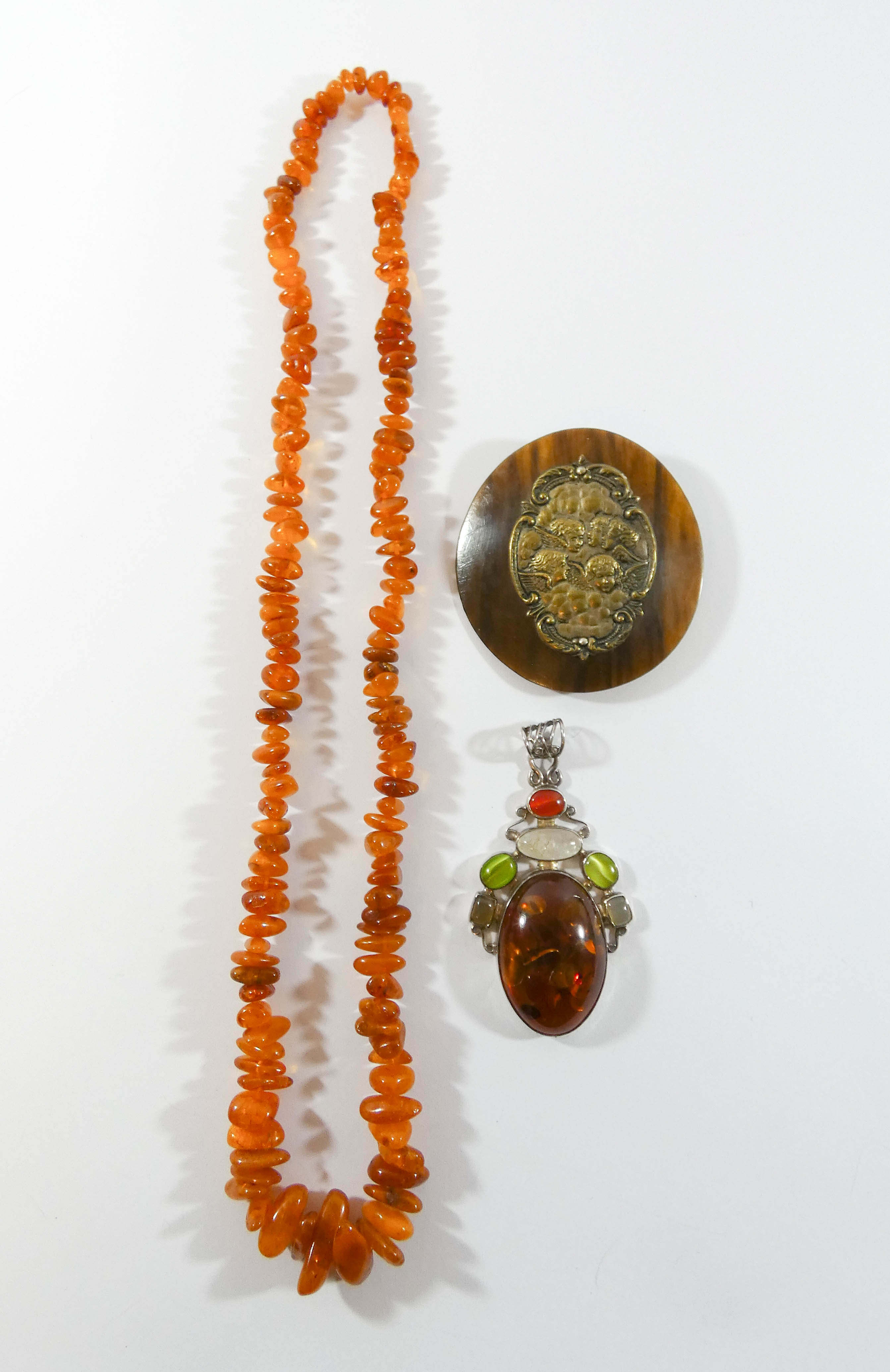 Row of Baltic amber bead chip necklace,