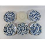 Six Meissen blue and white onion pattern side plates,