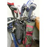 Two part sets of golf clubs and a quantity of metal woods,